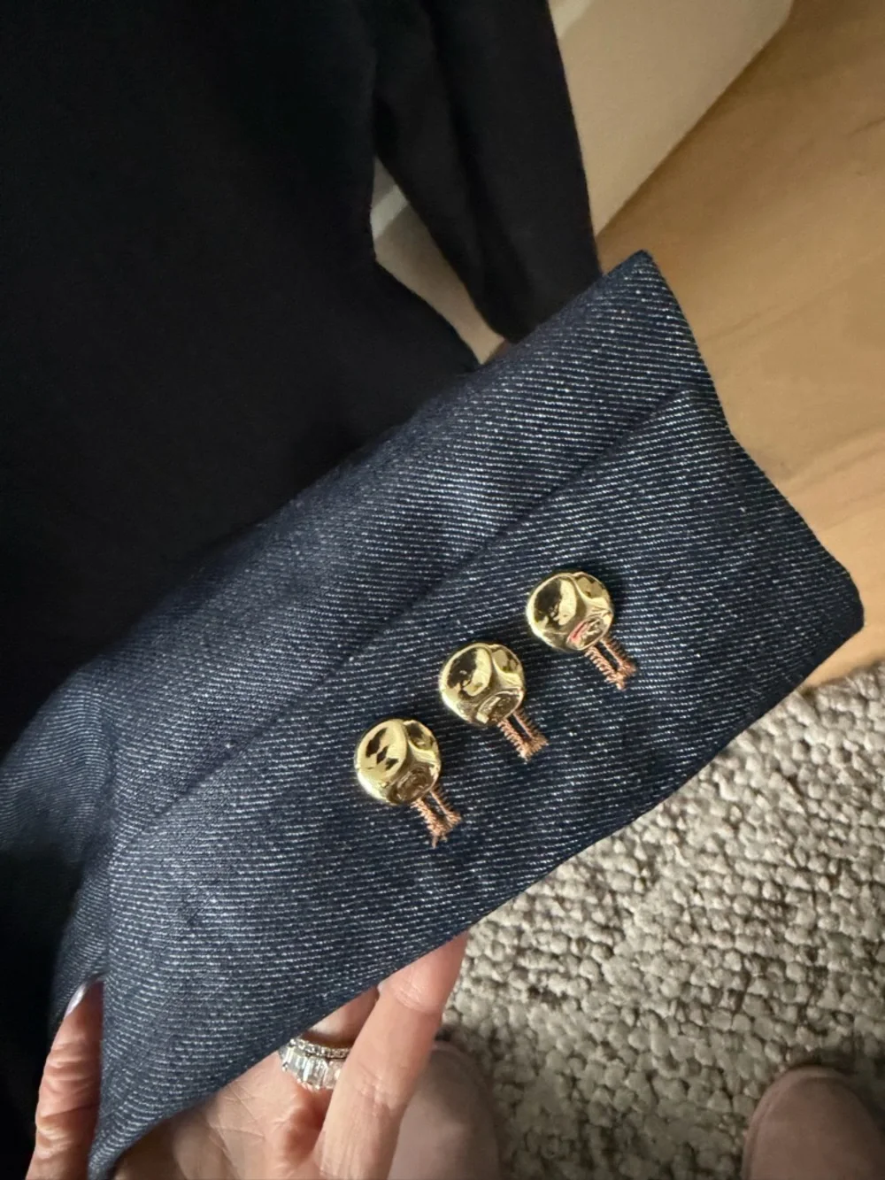 Zara Dark Indigo Denim Blazer with Gold Buttons - Picture 4 of 7
